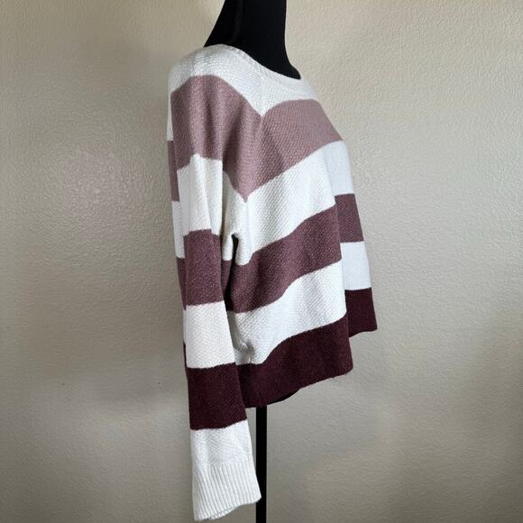 NWOT Pinque Waffle Knit Long Sleeve Color Block Stripped Cropped Sweater Size XL - Picture 4 of 10